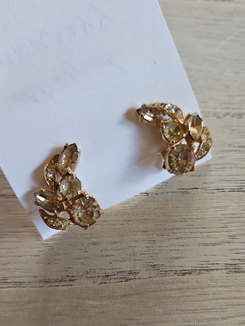 EISENBERG ICE Gold Tone Champagne and Clear Rhinestone Curved Clip Earrings